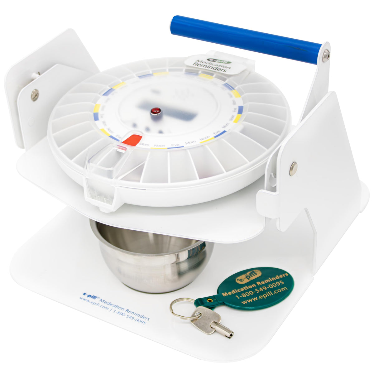 e-Pill MedTime Station, tapa con candado, seguridad para evitar accesos no autorizados.
