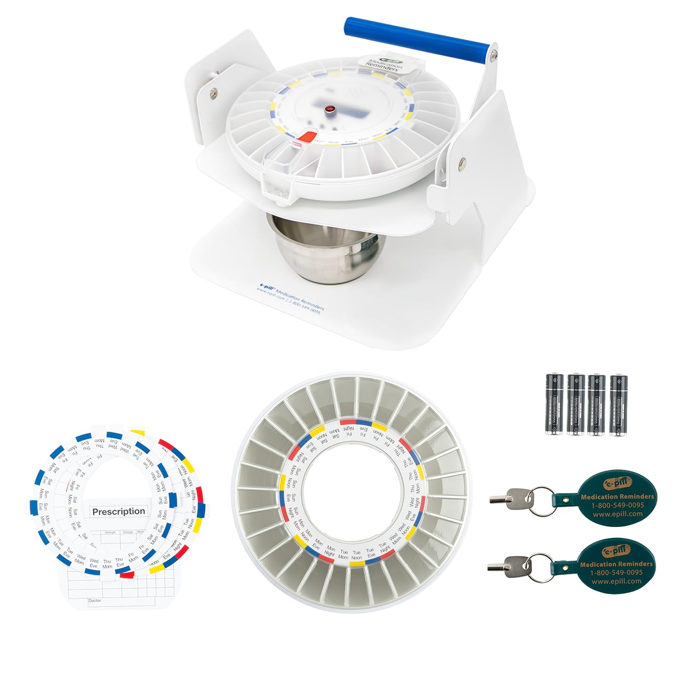 e-Pill MedTime Station, vaso de acero inoxidable para medicinas.