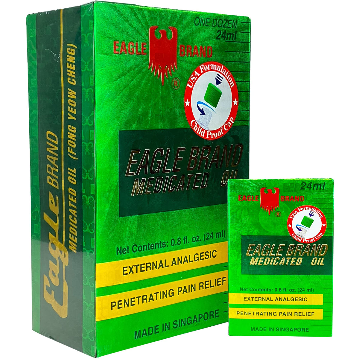 Aceite medicado natural Eagle Brand, aroma herbal para uso tópico.