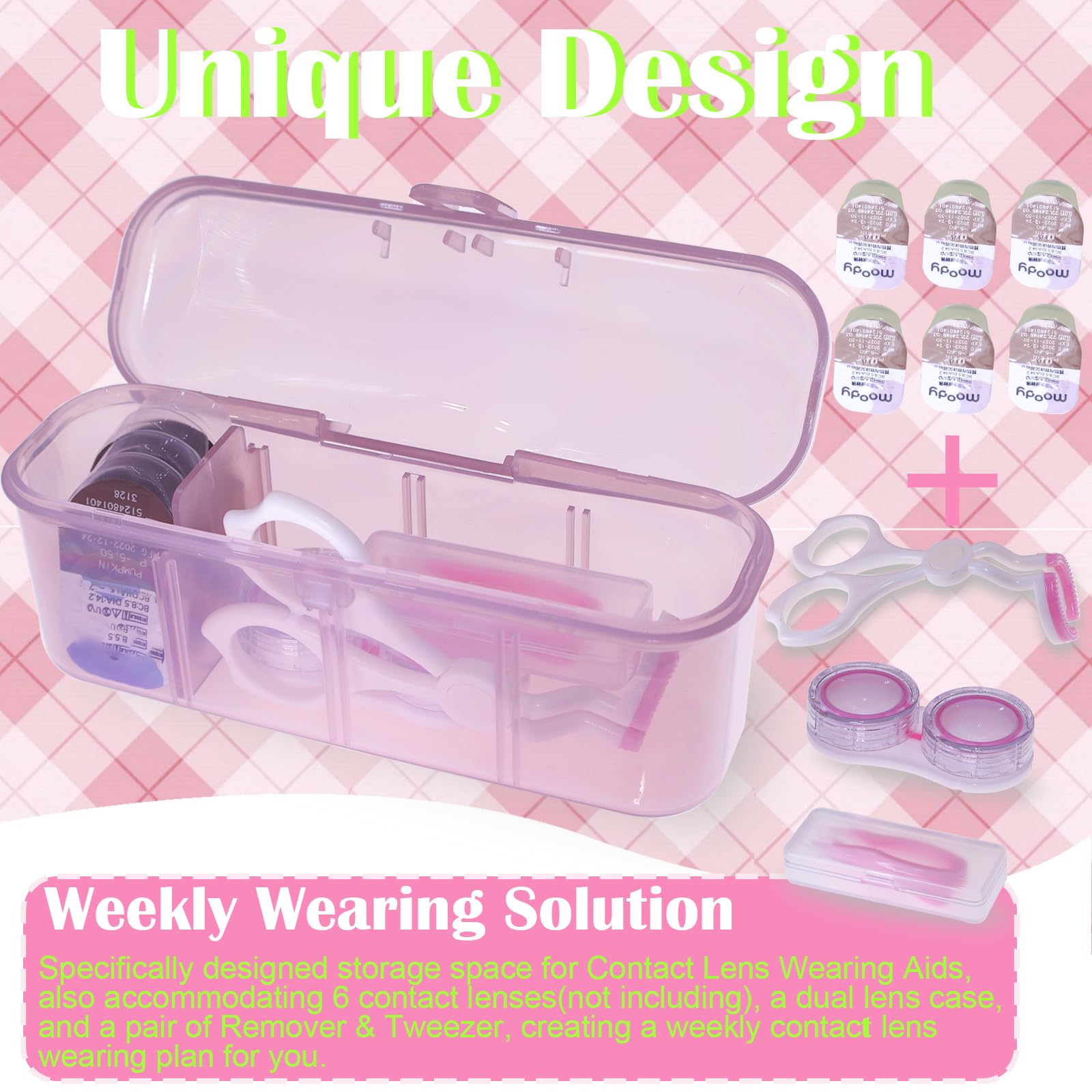 Eagosion accesorios para lentes, remover y pinzas incluidos para retirar lentes con precisión.