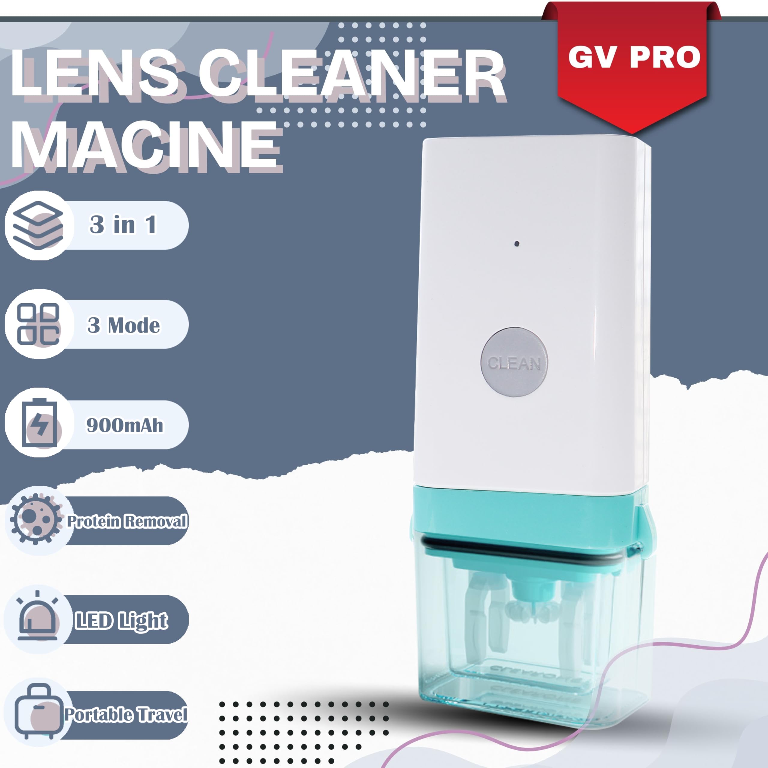 GV Pro muestra remojo con peroxido para lentes rígidas, limpieza eficaz.