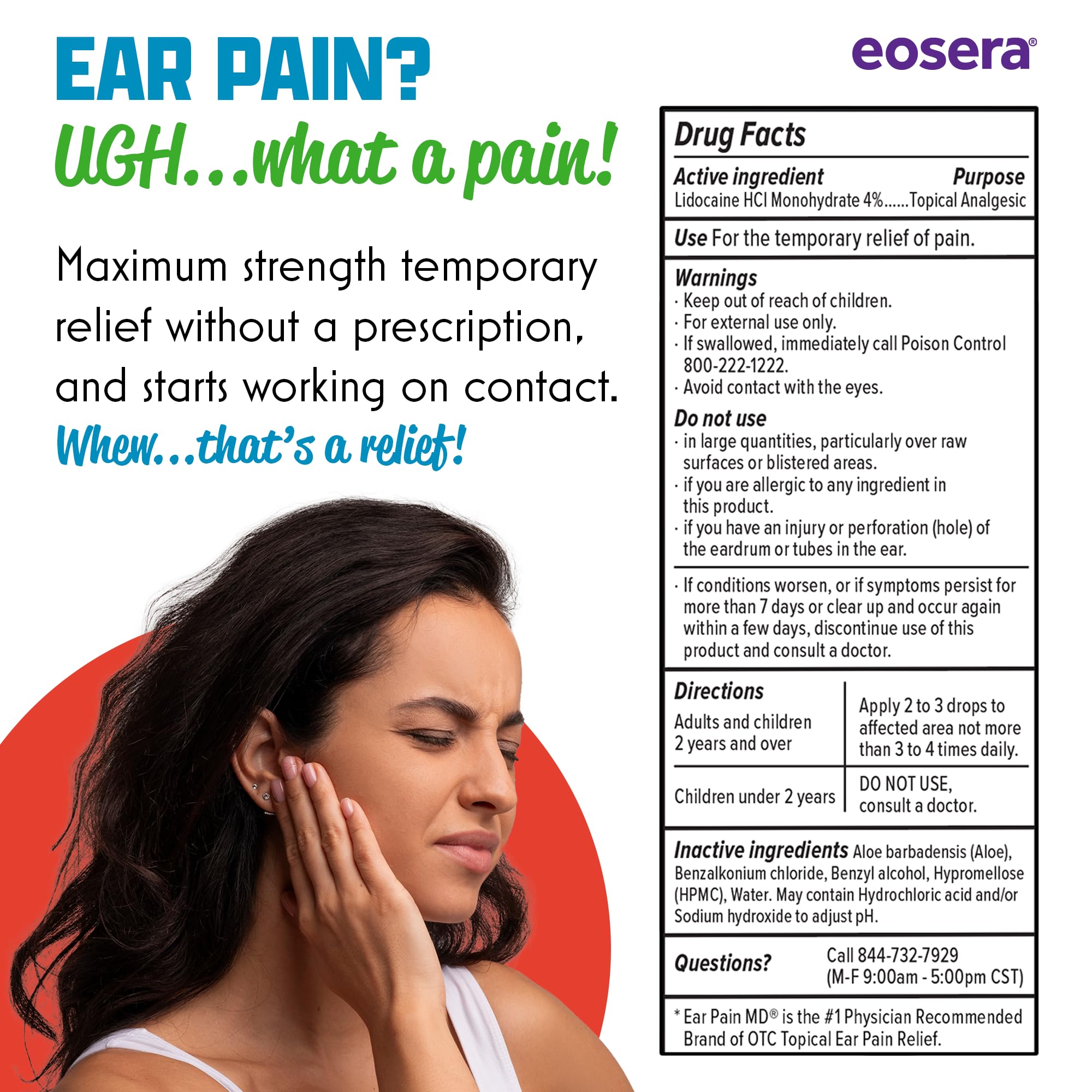 Ear Pain MD: empaque con indicaciones claras para uso familiar.