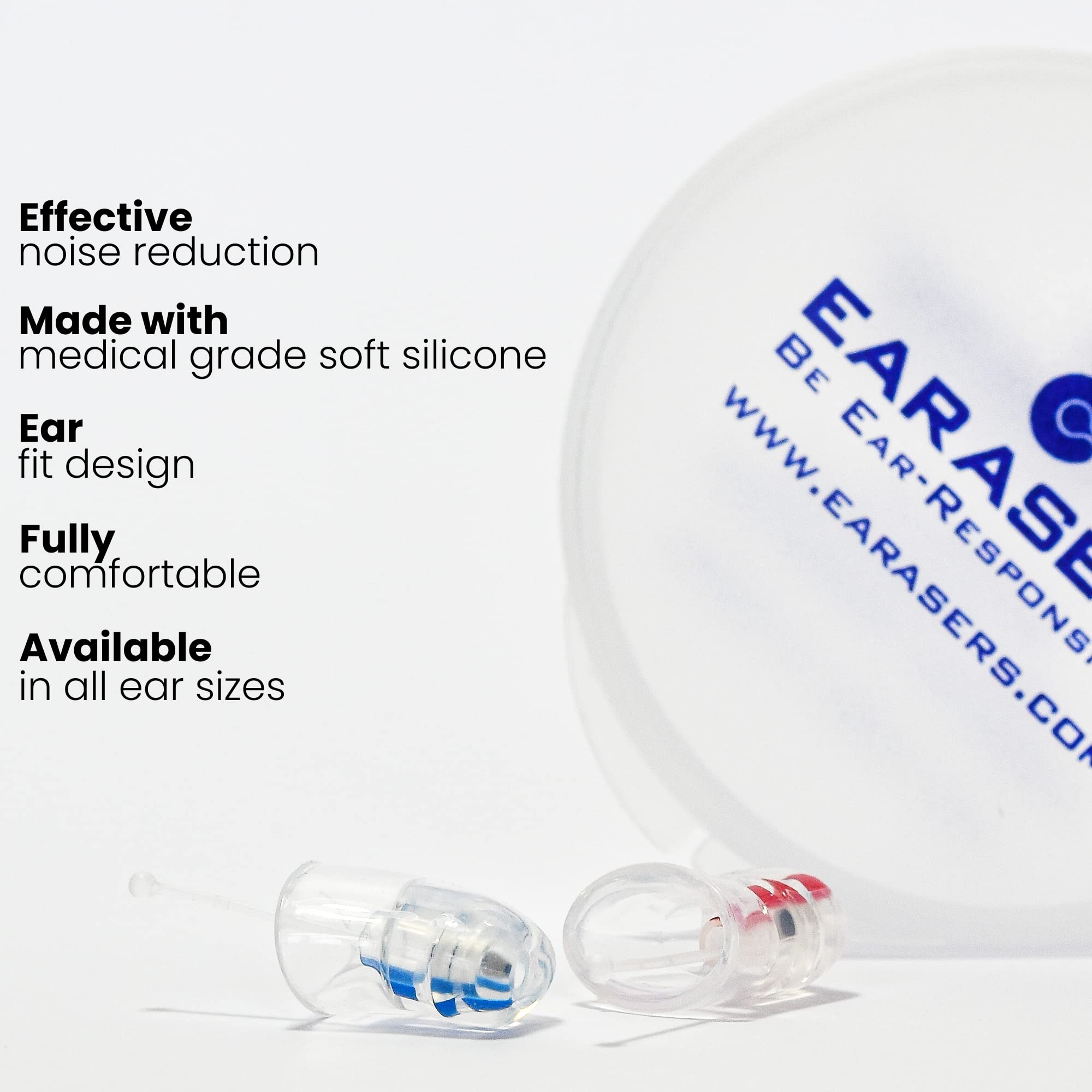 Diseño ergonómico de Earasers 19db para mayor comodidad durante uso prolongado