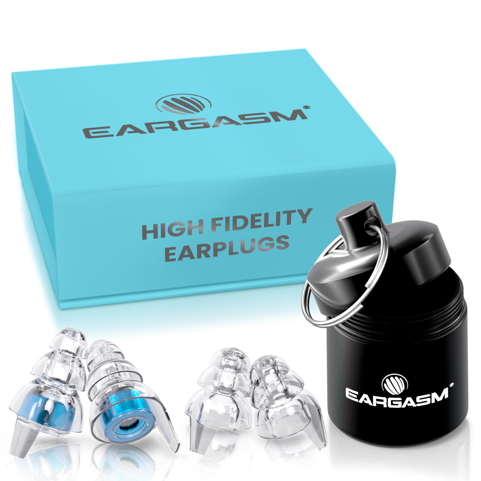 Tapones Eargasm de alta fidelidad para festival: reduce volumen sin perder presencia sonora.