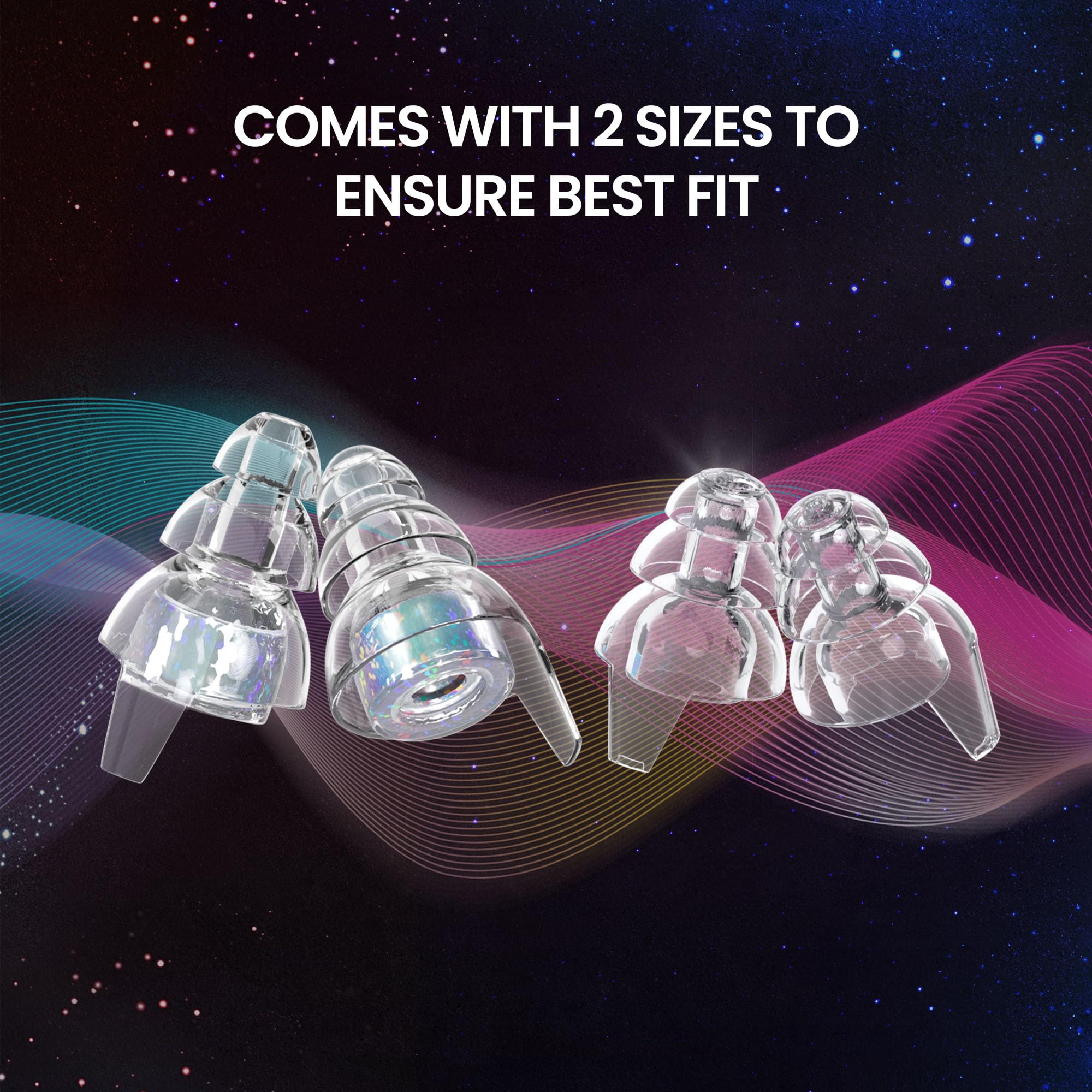 Dos tallas de conchas Eargasm Supernova para ajuste cómodo