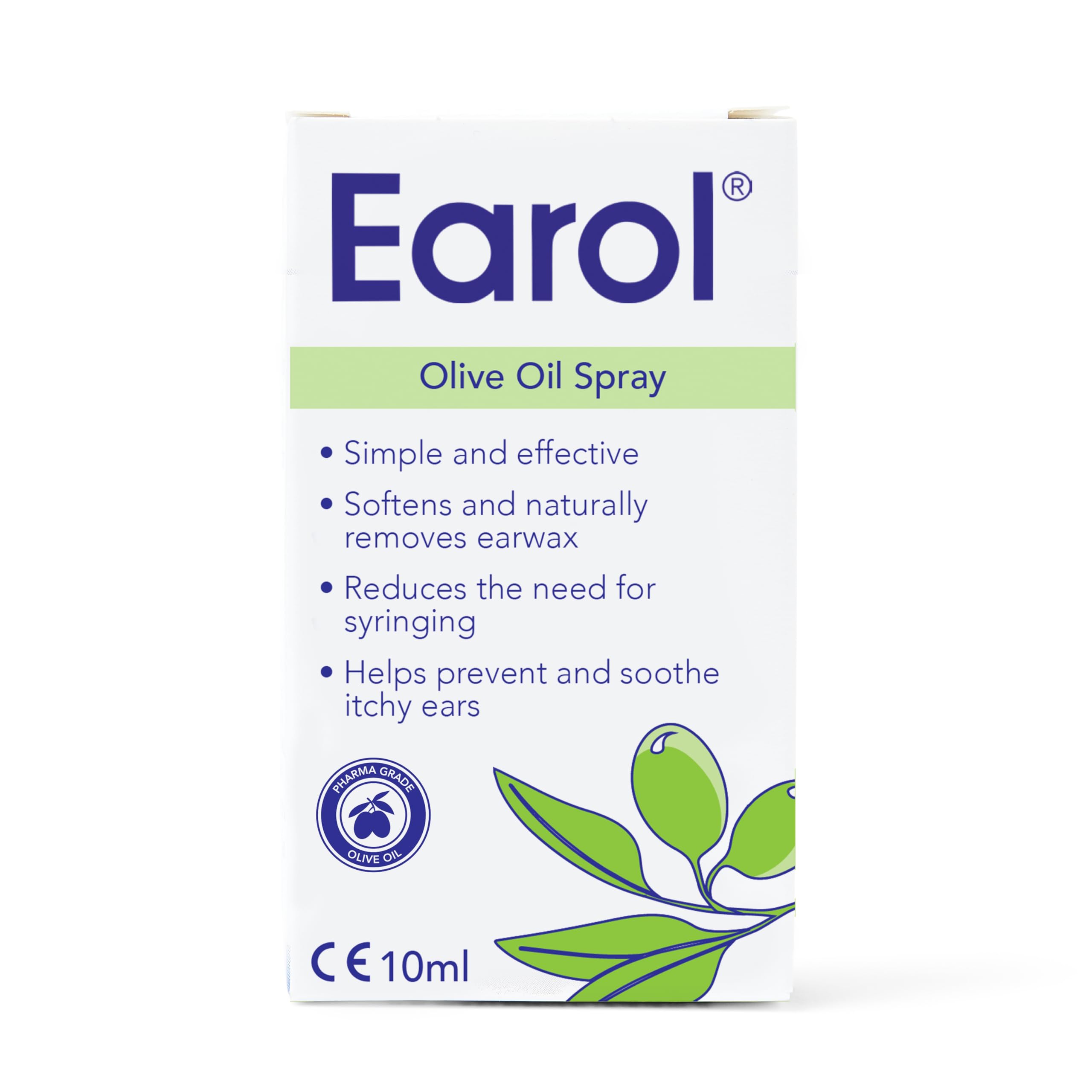 Earol muestra dosis métricas de aceite de oliva para el conducto auditivo.