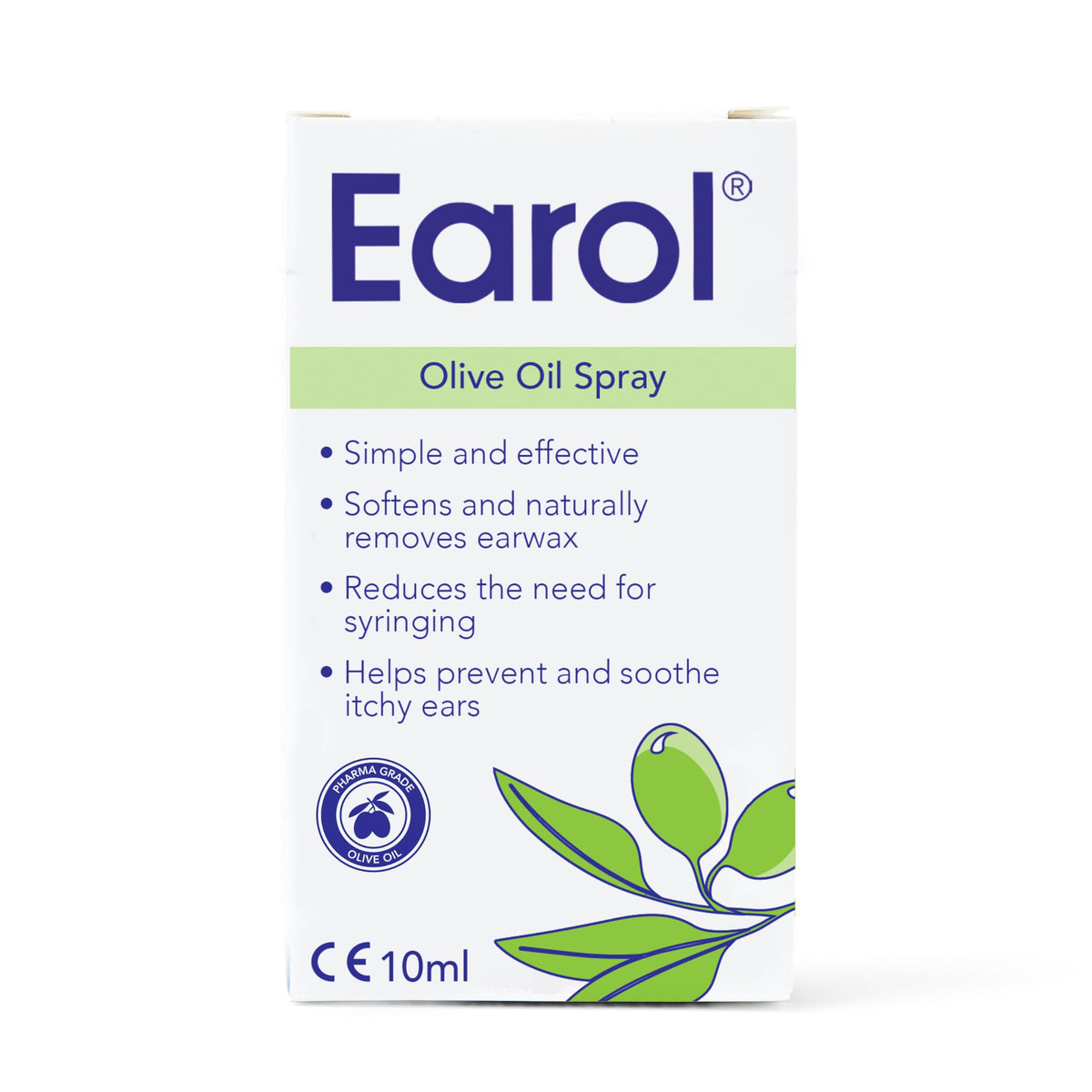 Earol muestra dosis métricas de aceite de oliva para el conducto auditivo.