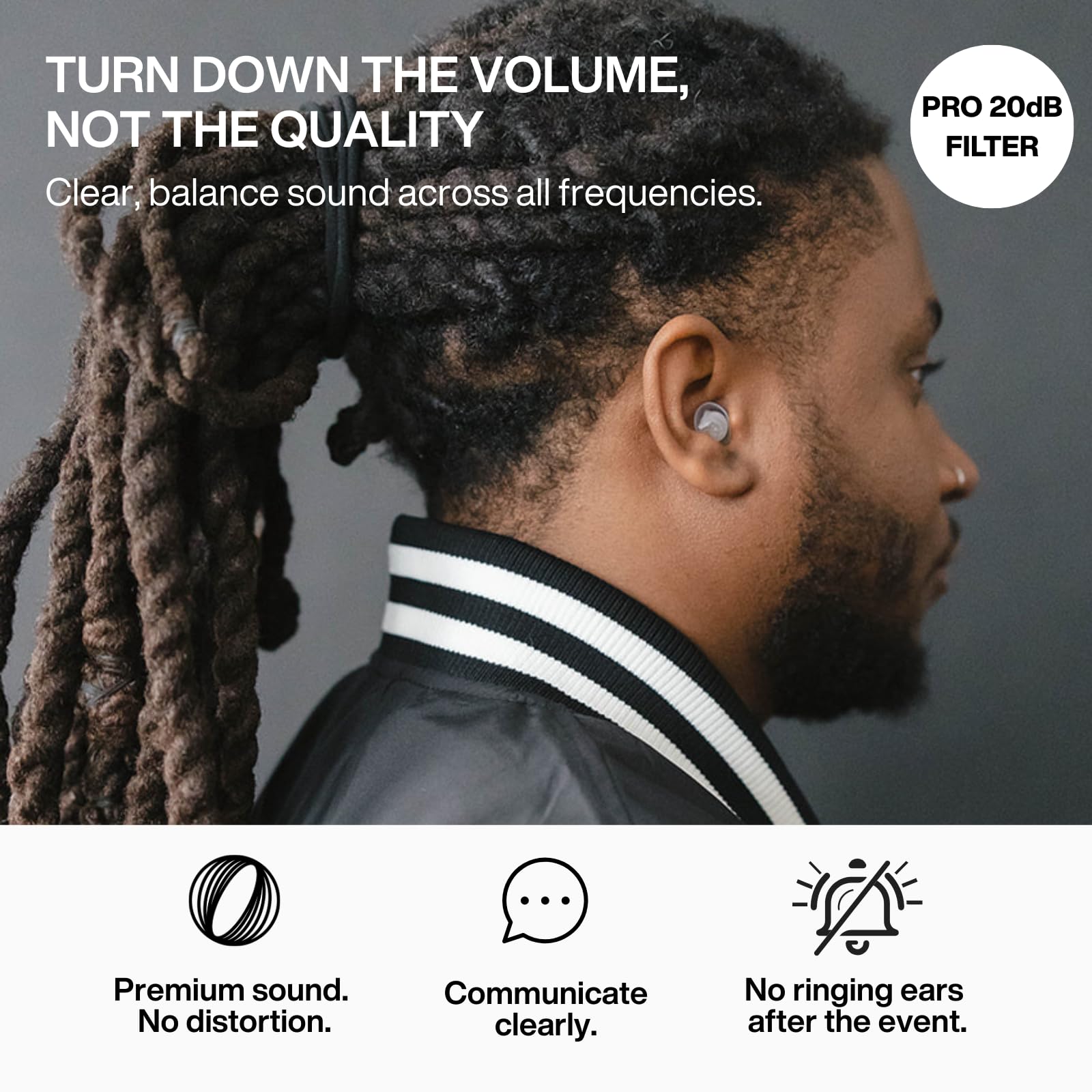 EarPeace Music PRO diseño patentado para confort durante conciertos.