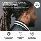 EarPeace Music PRO diseño patentado para confort durante conciertos.