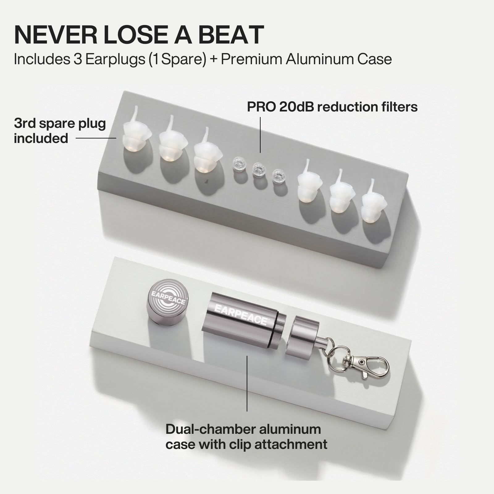 EarPeace Music PRO dos tallas de tapón para ajuste personalizado.