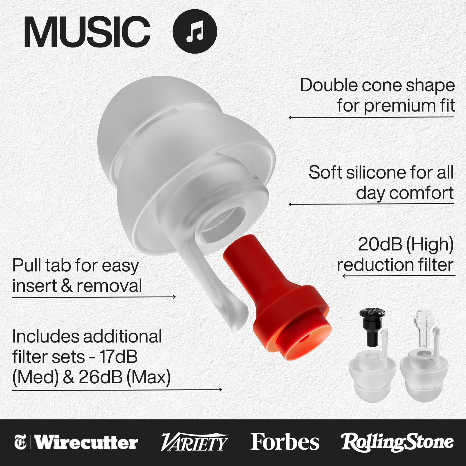 EarPeace tapones hipoalergénicos con diseño cómodo para uso prolongado.