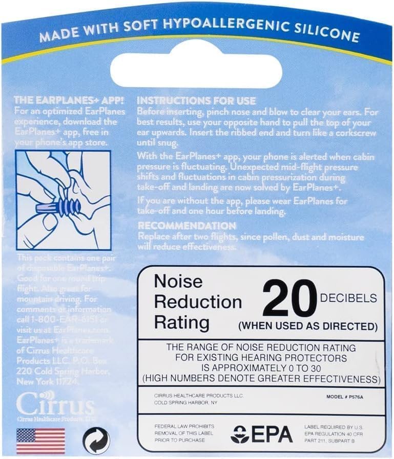 EarPlanes Original Adult EarPlugs en vuelo, alivio de presión para un viaje más suave