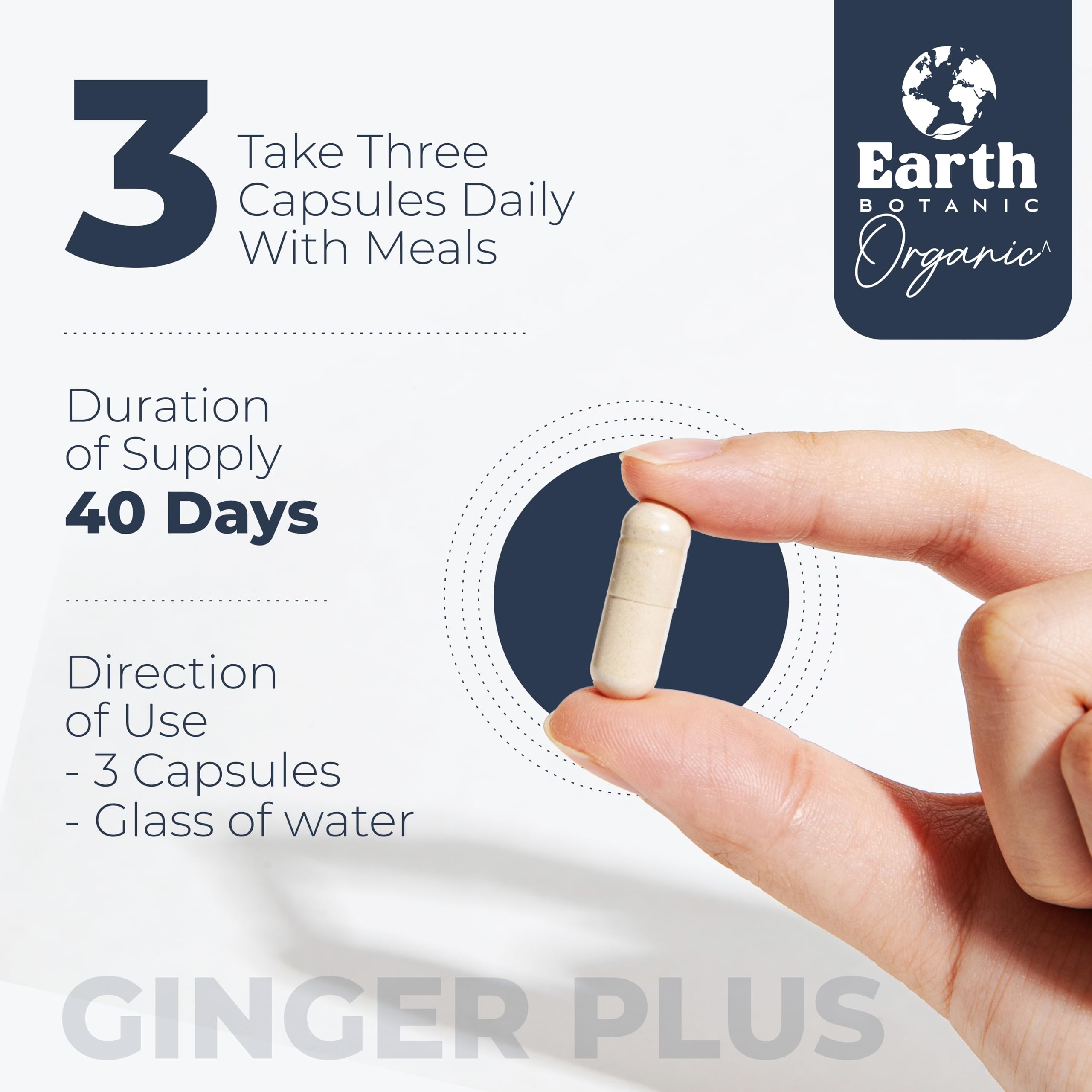 Earth BOTANIC Organic cápsulas de jengibre para uso diario y conveniente.