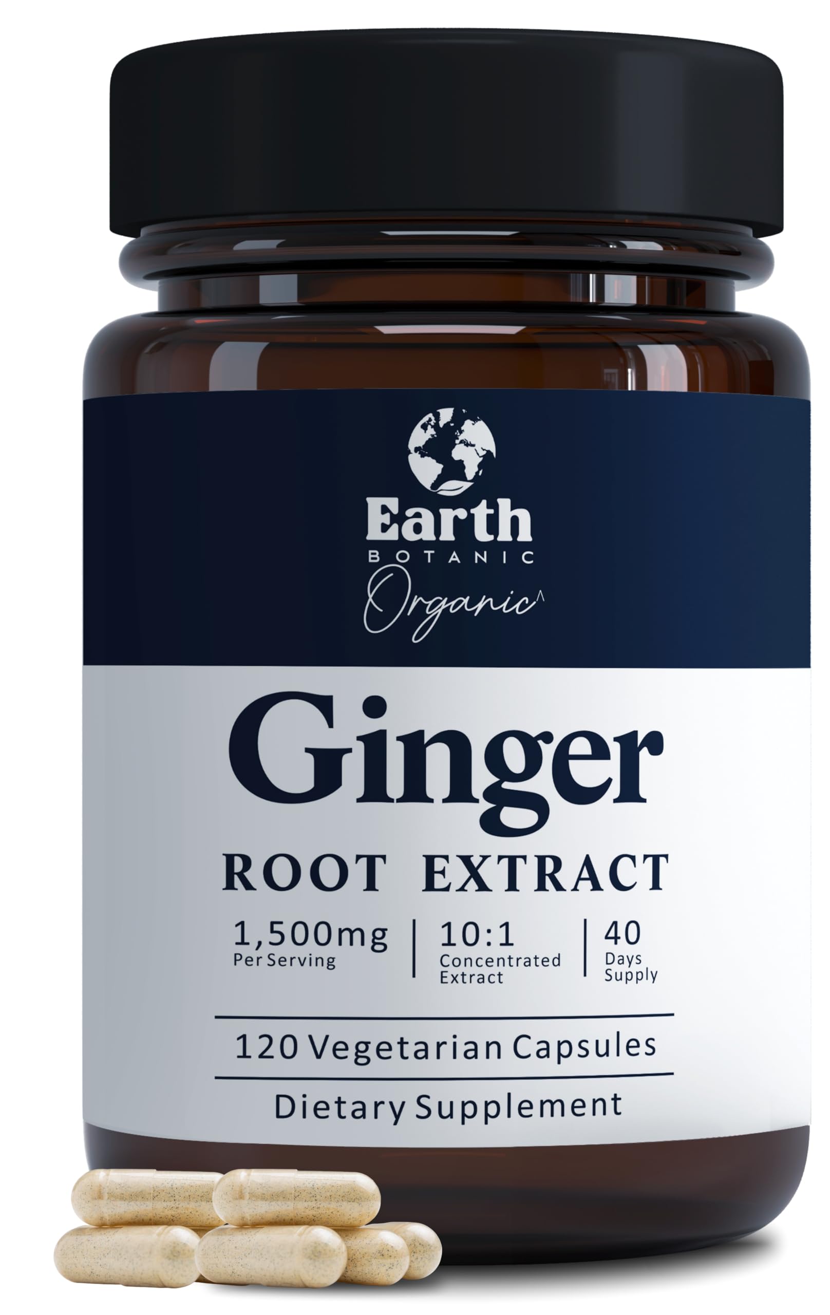 Earth BOTANIC Organic jengibre extracto 1500 mg en botella para bienestar diario.