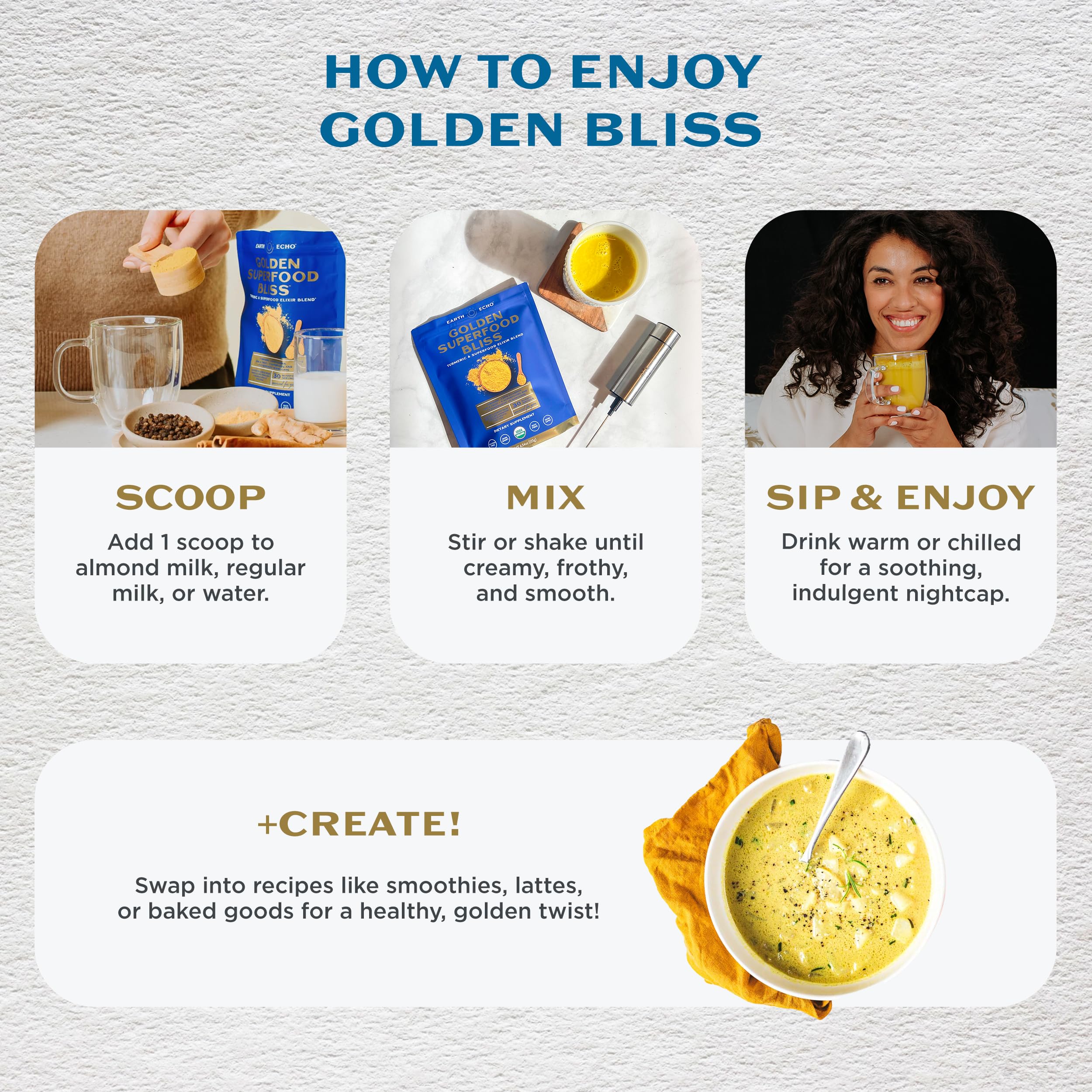 Earth Echo Golden Bliss ingredientes curcuma y jengibre de calidad