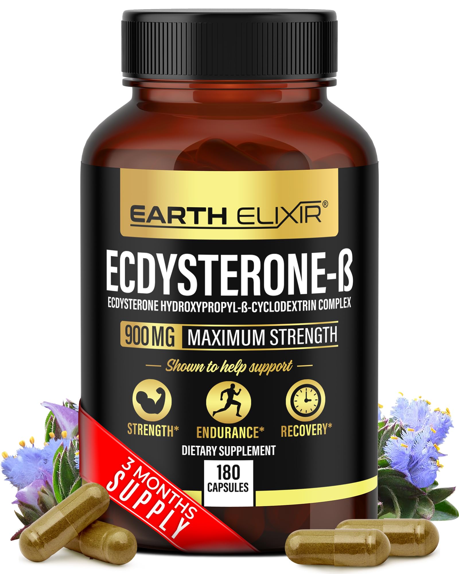 Earth Elixir Ecdysterona en botella de 180 cápsulas para uso diario