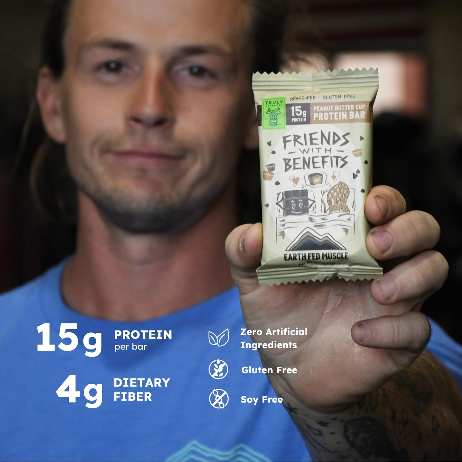 Earth Fed Muscle barra proteina sin GMOs para nutrición simple.