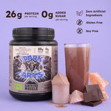 Earth Fed Muscle Dark Arts Whey, batido cremoso de chocolate, perfecto tras entreno.