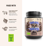 Mezcla suave de Earth Fed Muscle Dark Arts Whey, sin grumos y sabor chocolate.
