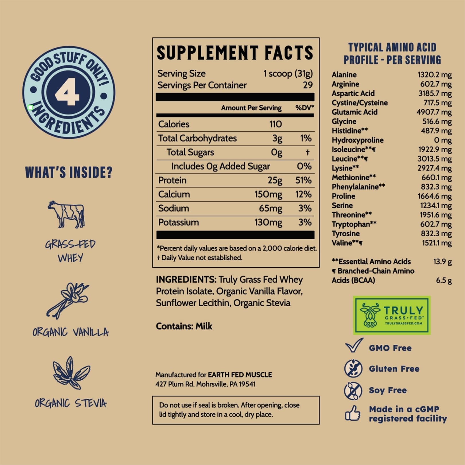 Earth Fed Muscle Whey Back: sabor vainilla Madagascar en batidos nutritivos