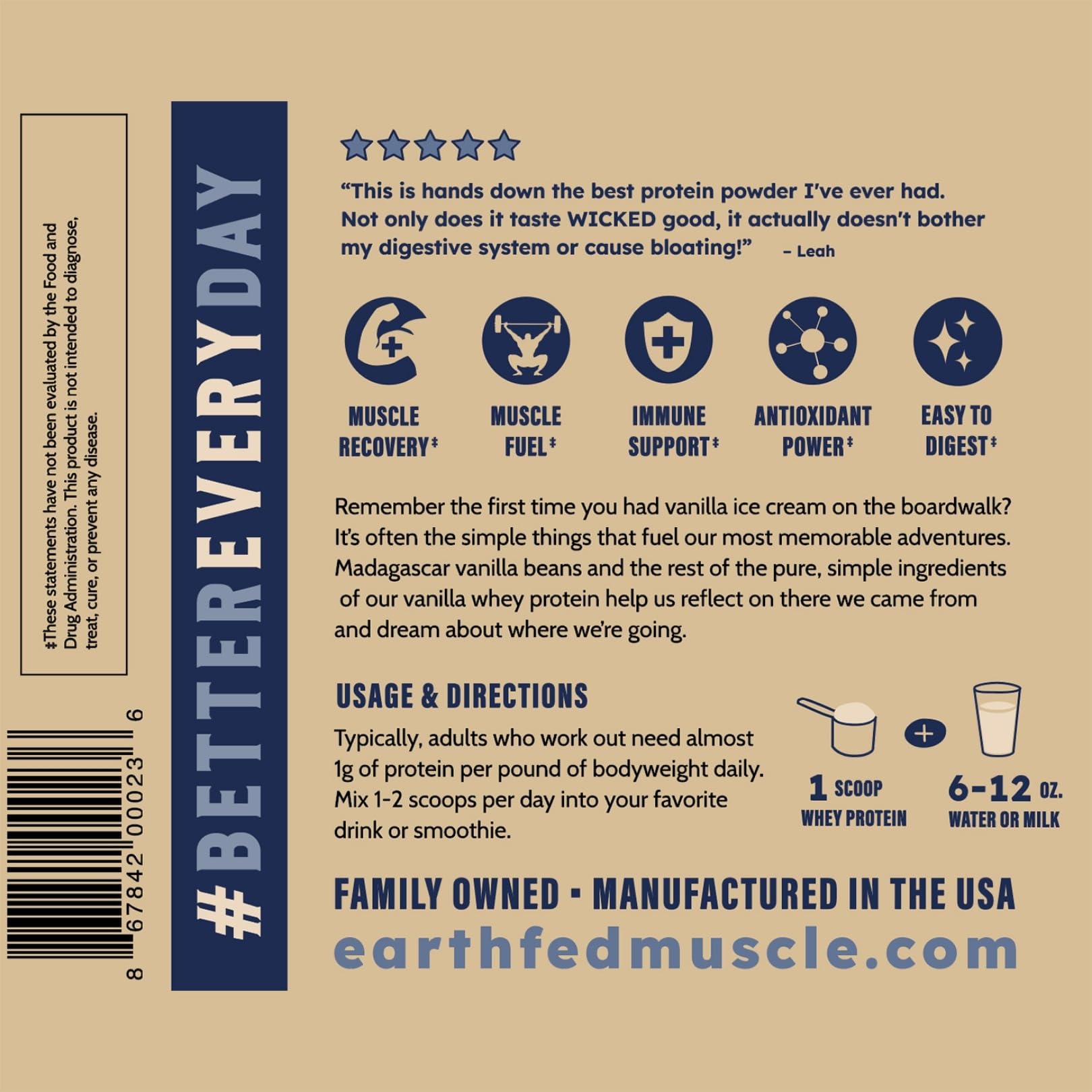Earth Fed Muscle Whey Back: sin OGM, soja ni gluten para una dieta limpia