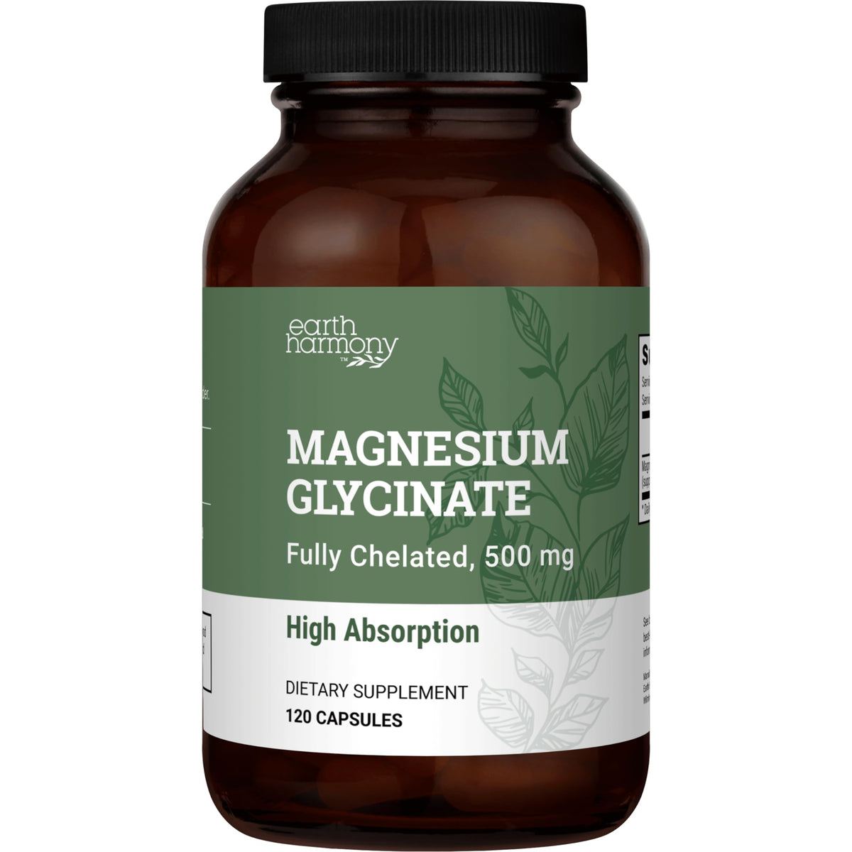 Earth Harmony Naturals cápsulas de magnesio glicinato 500 mg en botella para uso diario