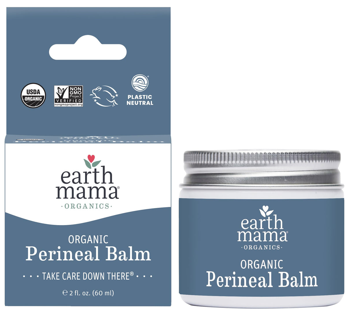Earth Mama bálsamo perineal en envase, alivio suave para molestias posparto