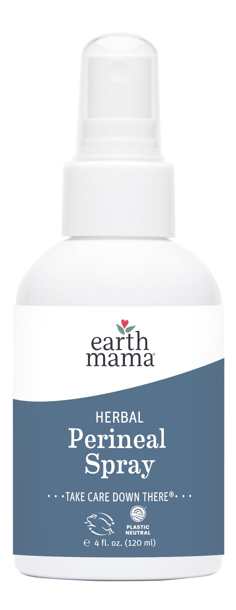 Earth Mama Perineal Spray, botella invertida para aplicación sin contacto y refresco suave.