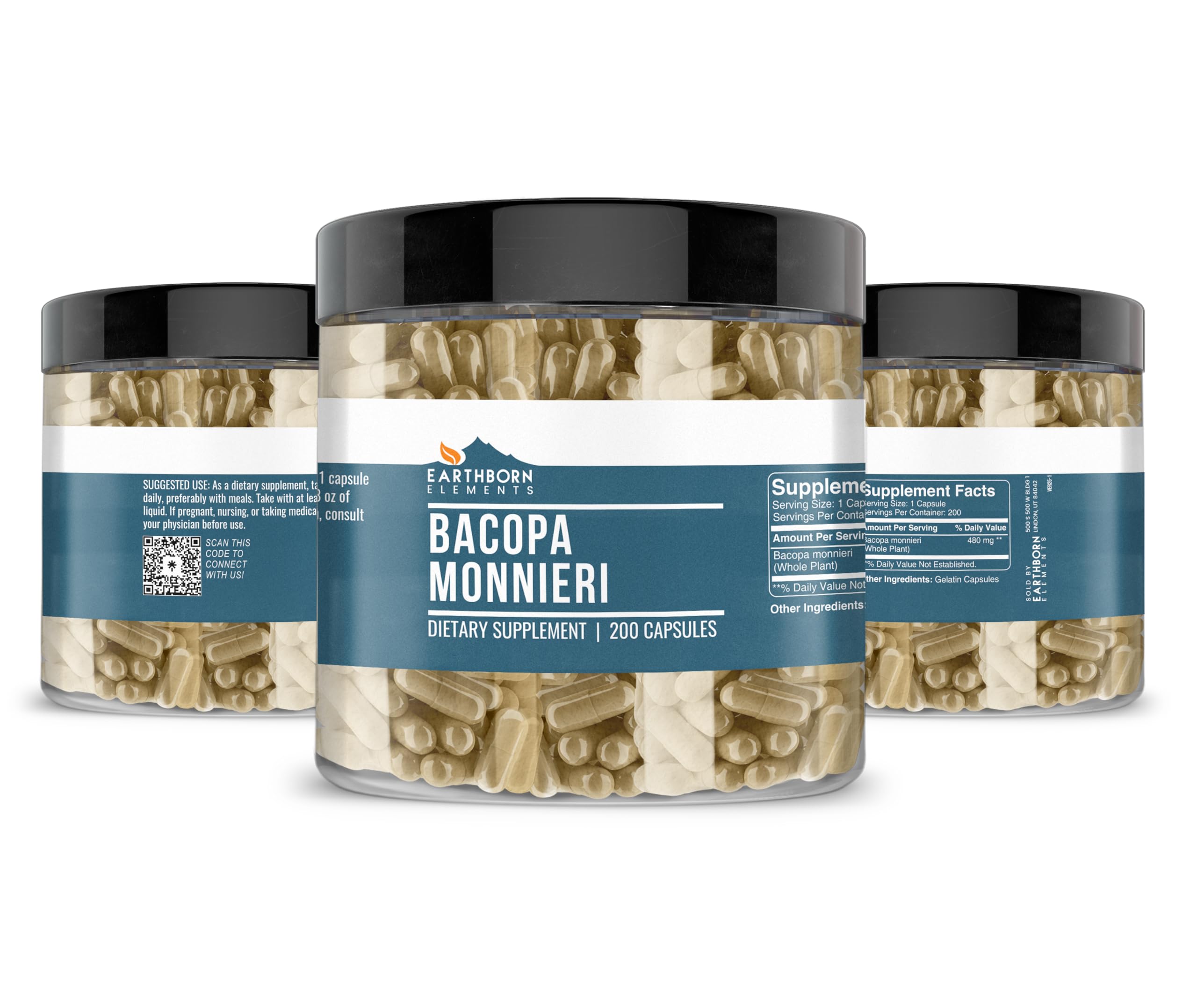 Earthborn Elements Bacopa Monnieri: porciones de cápsulas para uso diario