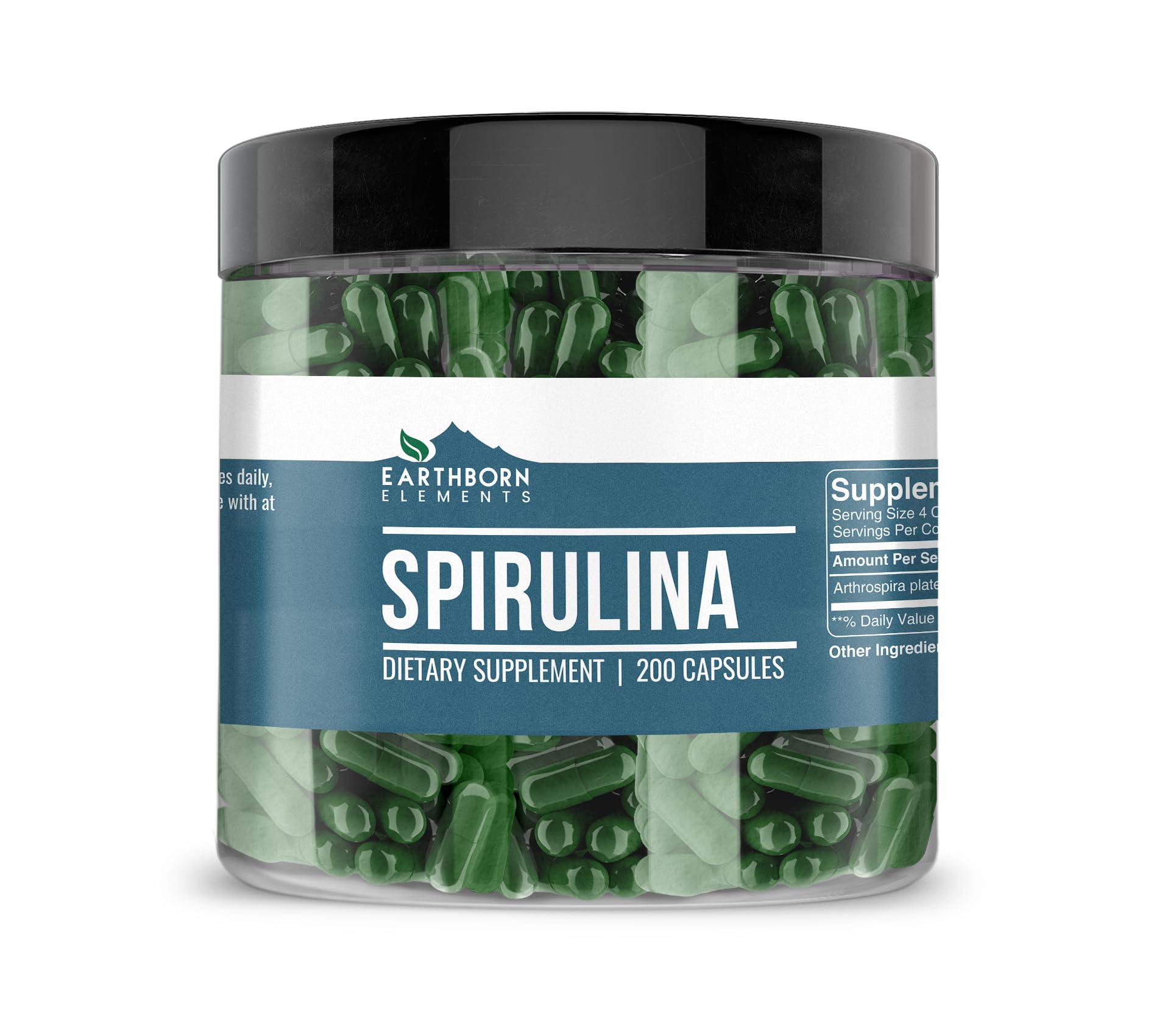 Earthborn Elements Spirulina, botella frontal, ideal para empezar el día con energía natural