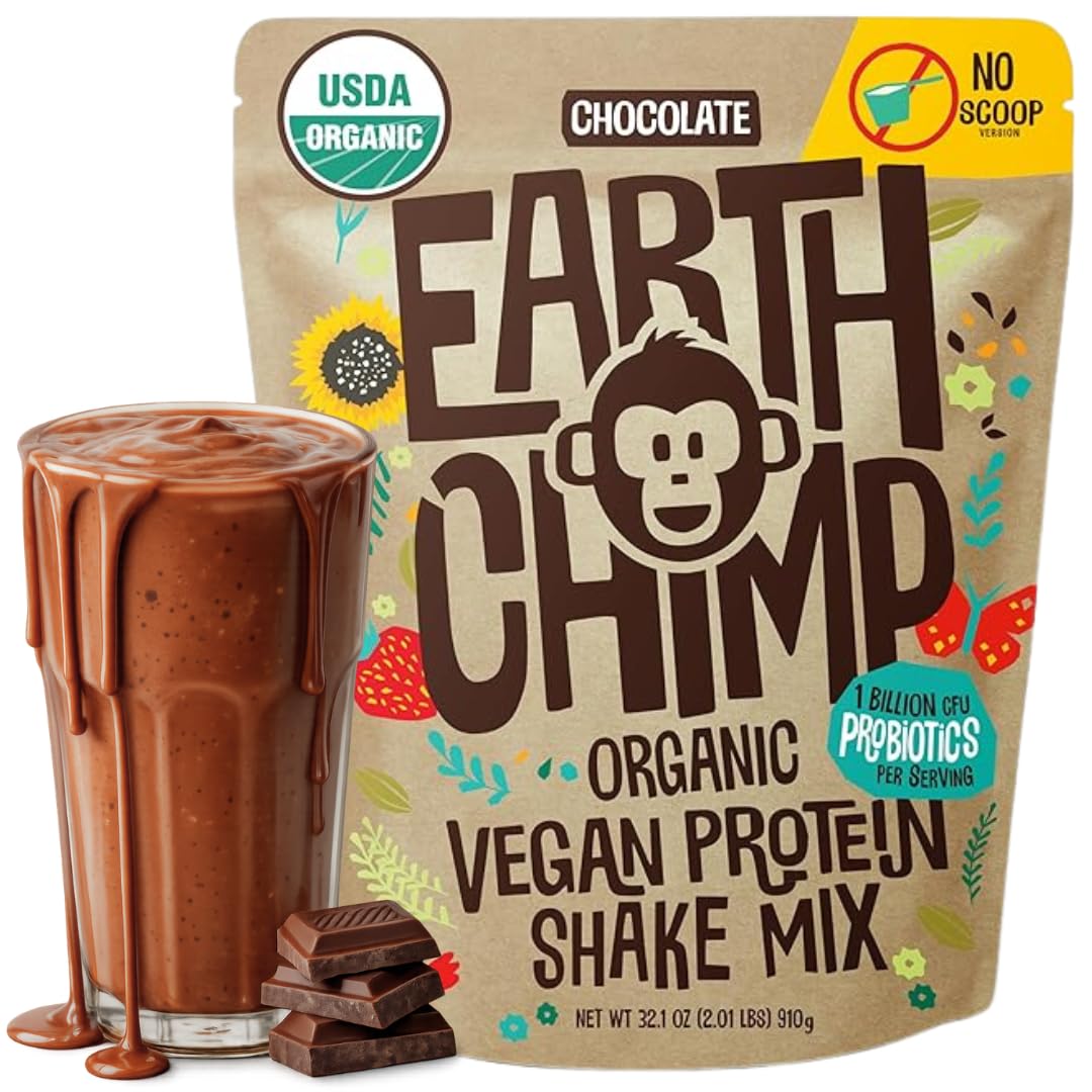 EarthChimp Proteína Orgánica Vegana Chocolate en botella para batidos diarios