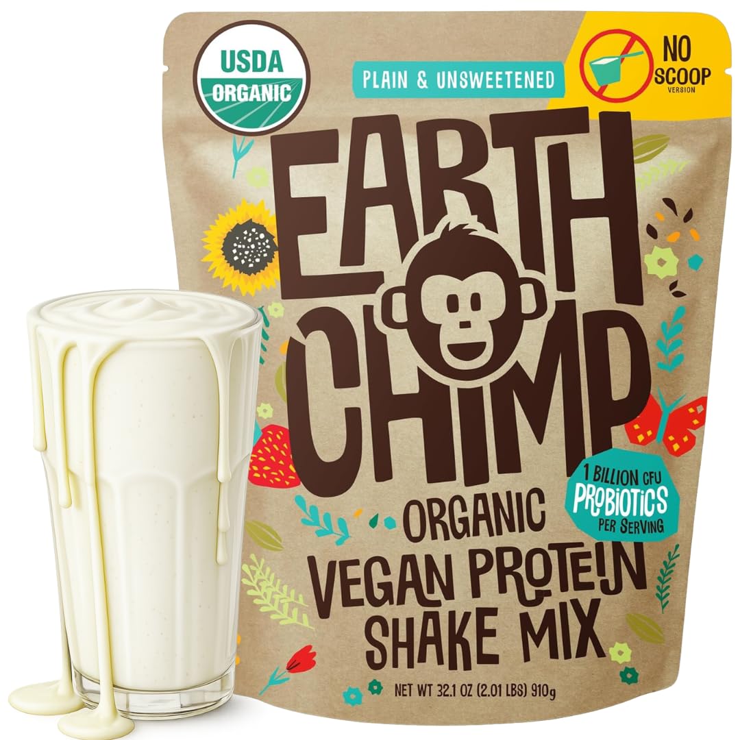 EarthChimp Proteína vegana en envase 32oz con probióticos para nutrición equilibrada