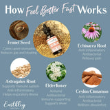 Earthley Wellness Siéntete Mejor Rápido, ingredientes clave astrágalo flor de saúco canela para apoyo general.