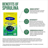 Earthrise espirulina 500 mg, bote 180 comprimidos y etiqueta legible.