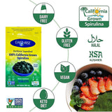 Earthrise espirulina 500 mg, comprimidos en la palma, uso diario cómodo.