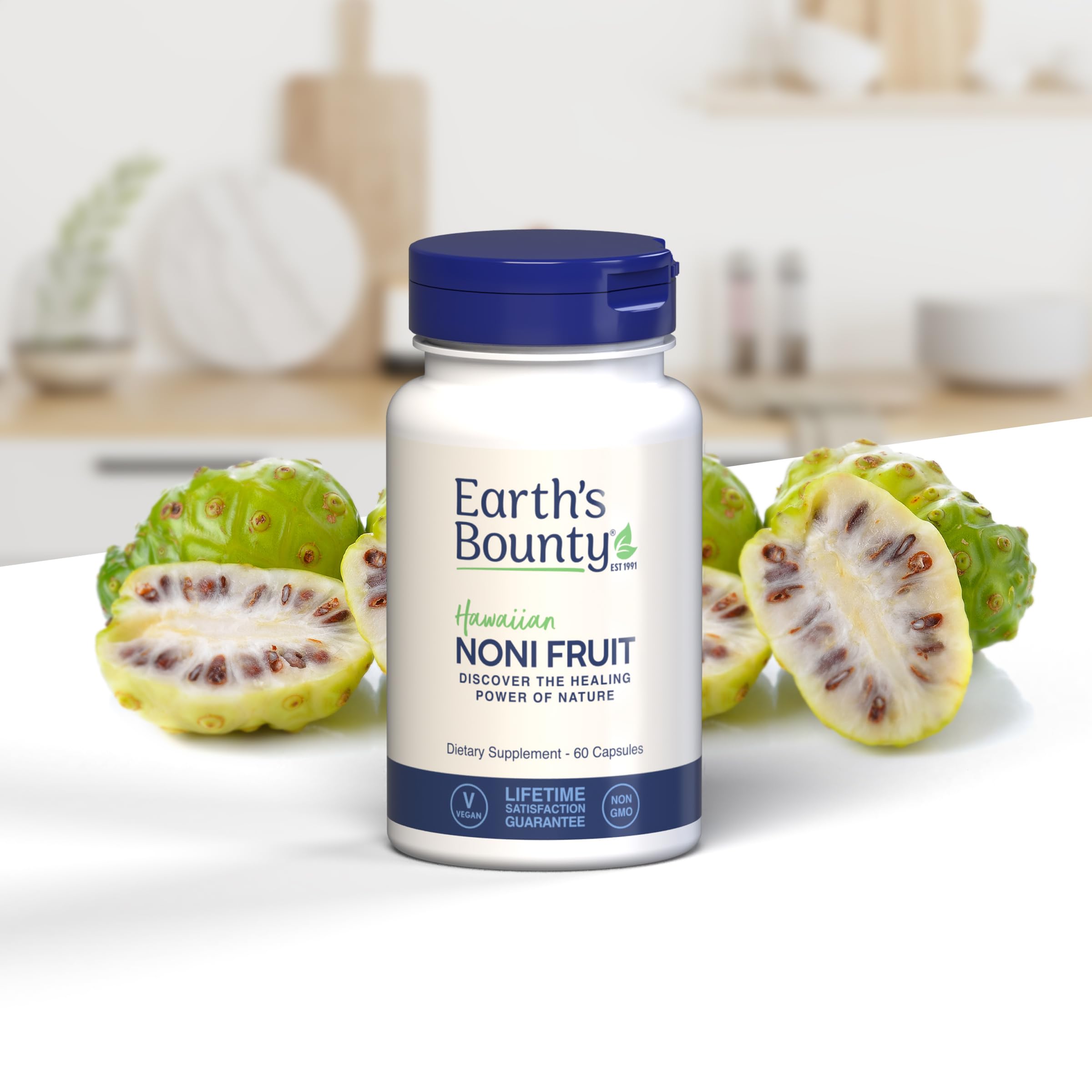 Earth's Bounty Noni Capsules, cápsulas vegetarianas, convenientes para la vida activa.