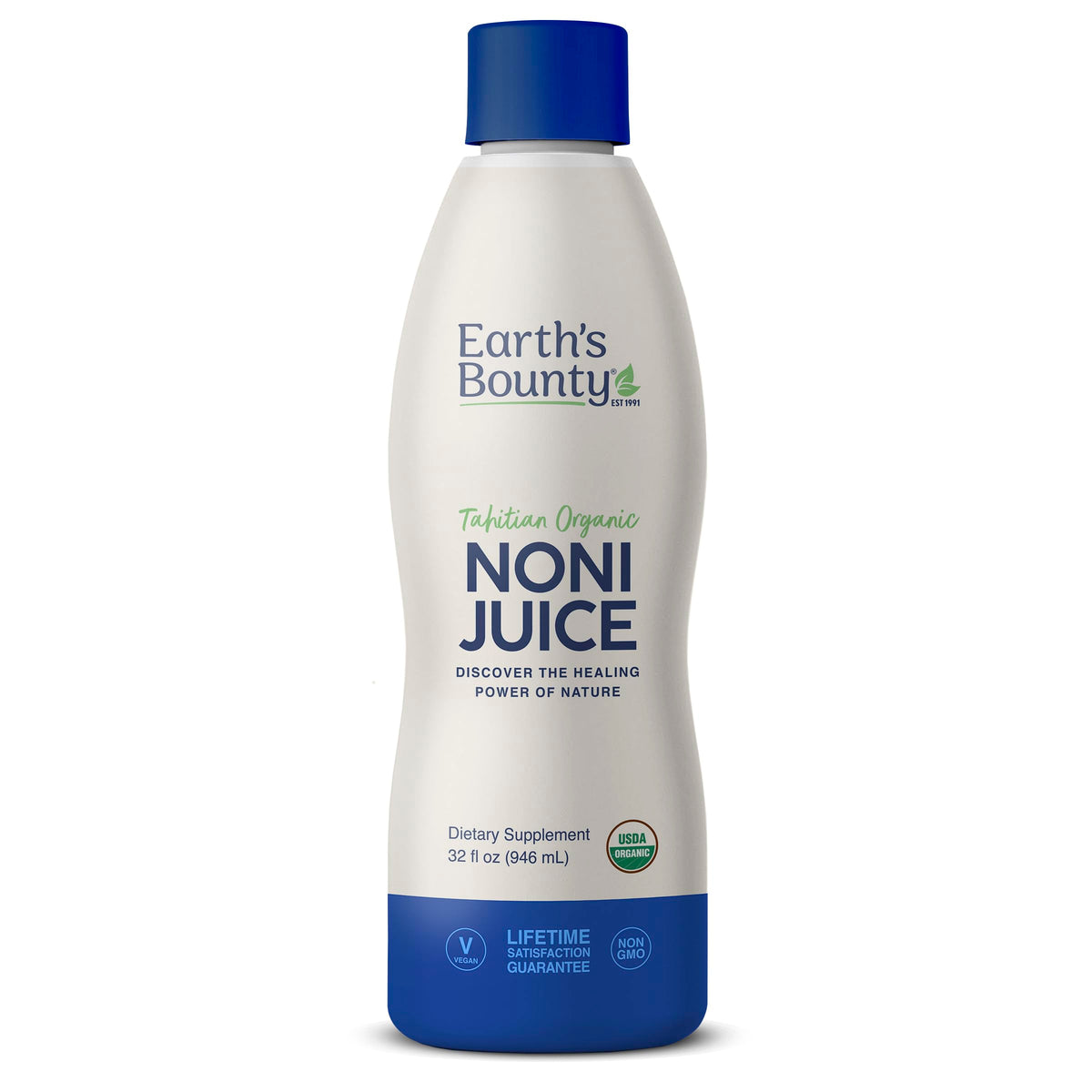 Earth's Bounty Noni Tahitiano, botella 32 oz, apoya la salud general con antioxidantes.
