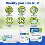 Earth's Care Chest Rub etiqueta clara que resalta ingredientes naturales