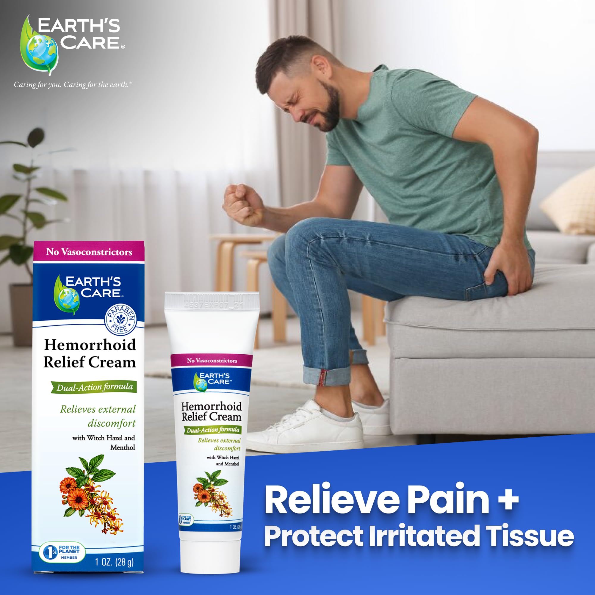 Earth’s Care crema para hemorroides, aplicación suave para mayor confort