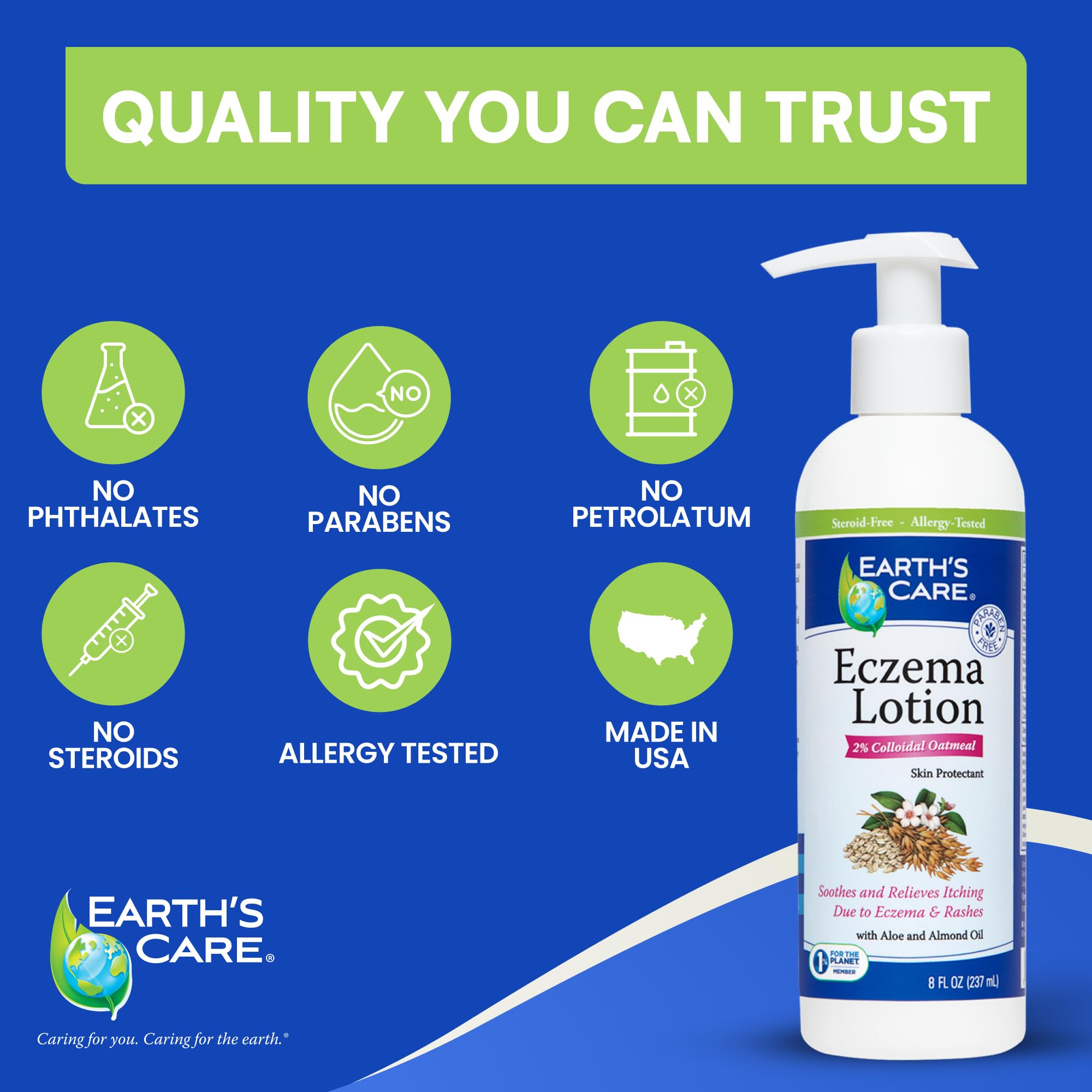 Earth's Care loción eczema con aloe vera ingrediente calmante.