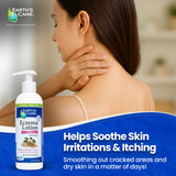 Earth's Care loción eczema aplicación en la palma para alivio inmediato.