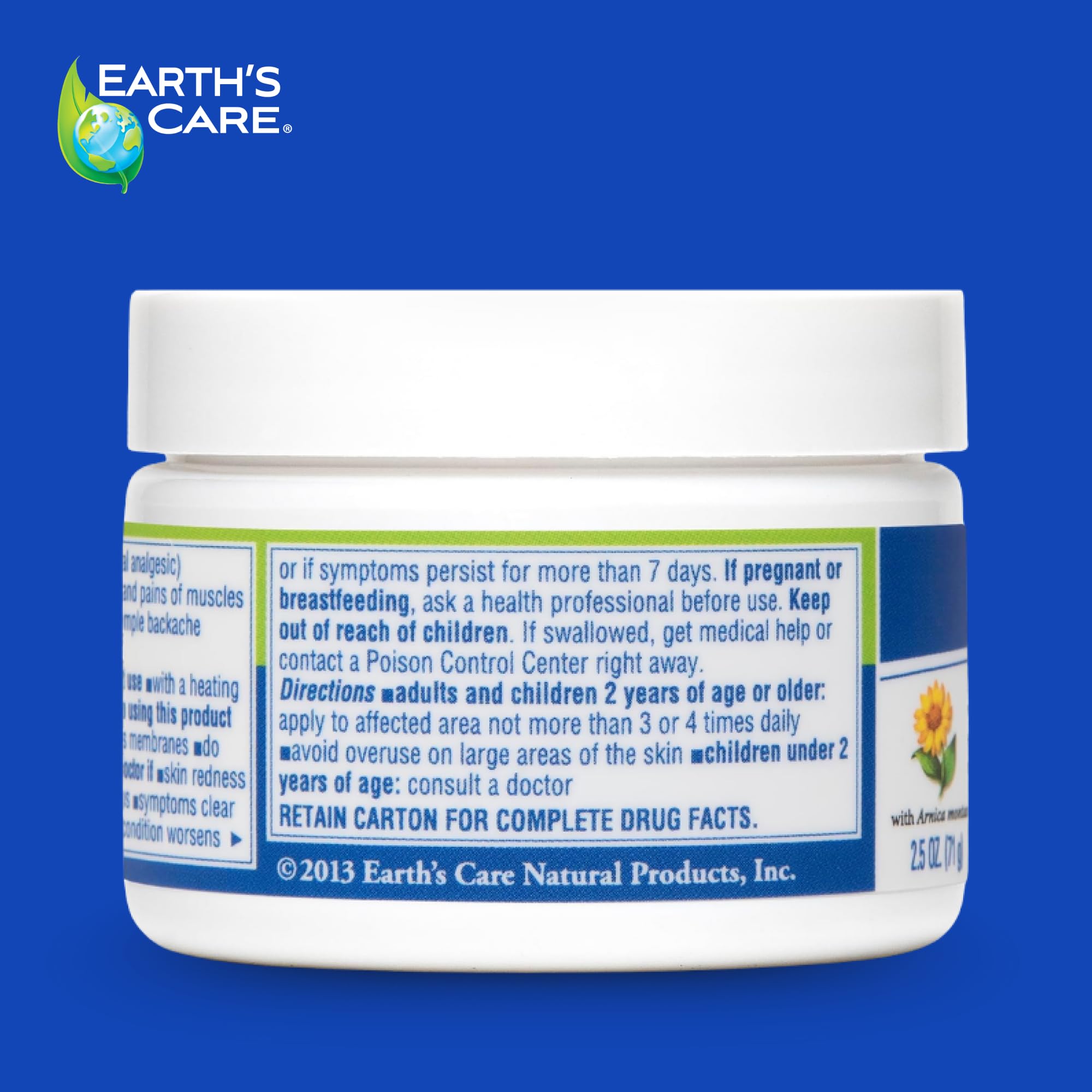 Earth's Care Muscle & Joint Rub, envase de 2.5 onzas para viaje.