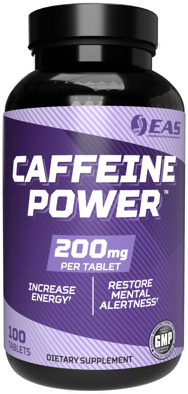 EAS Caféina Power 200 mg, frasco visto de frente para más energía
