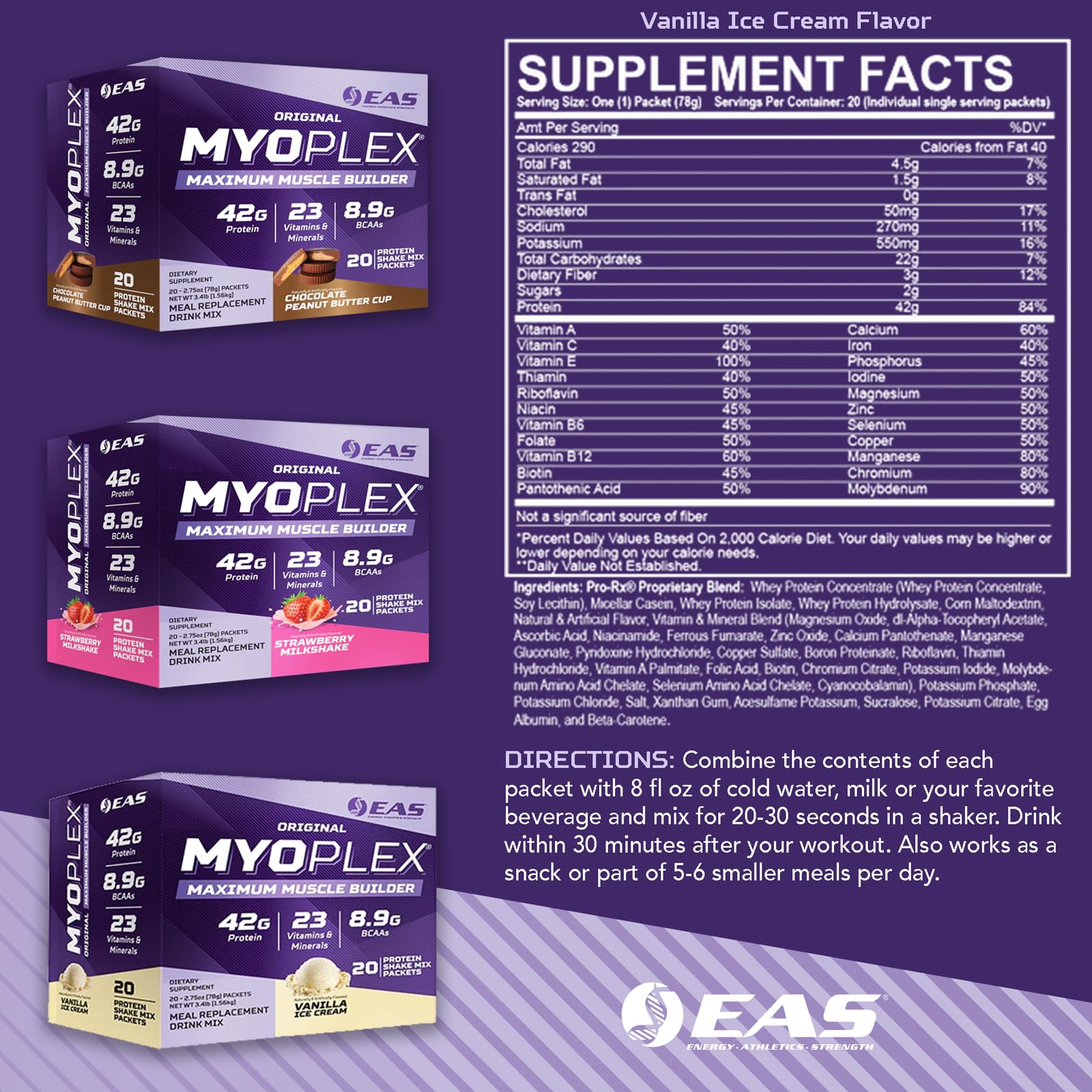 EAS Myoplex: sabor fresa batido con proteína de alta calidad para recargar tras entrenar