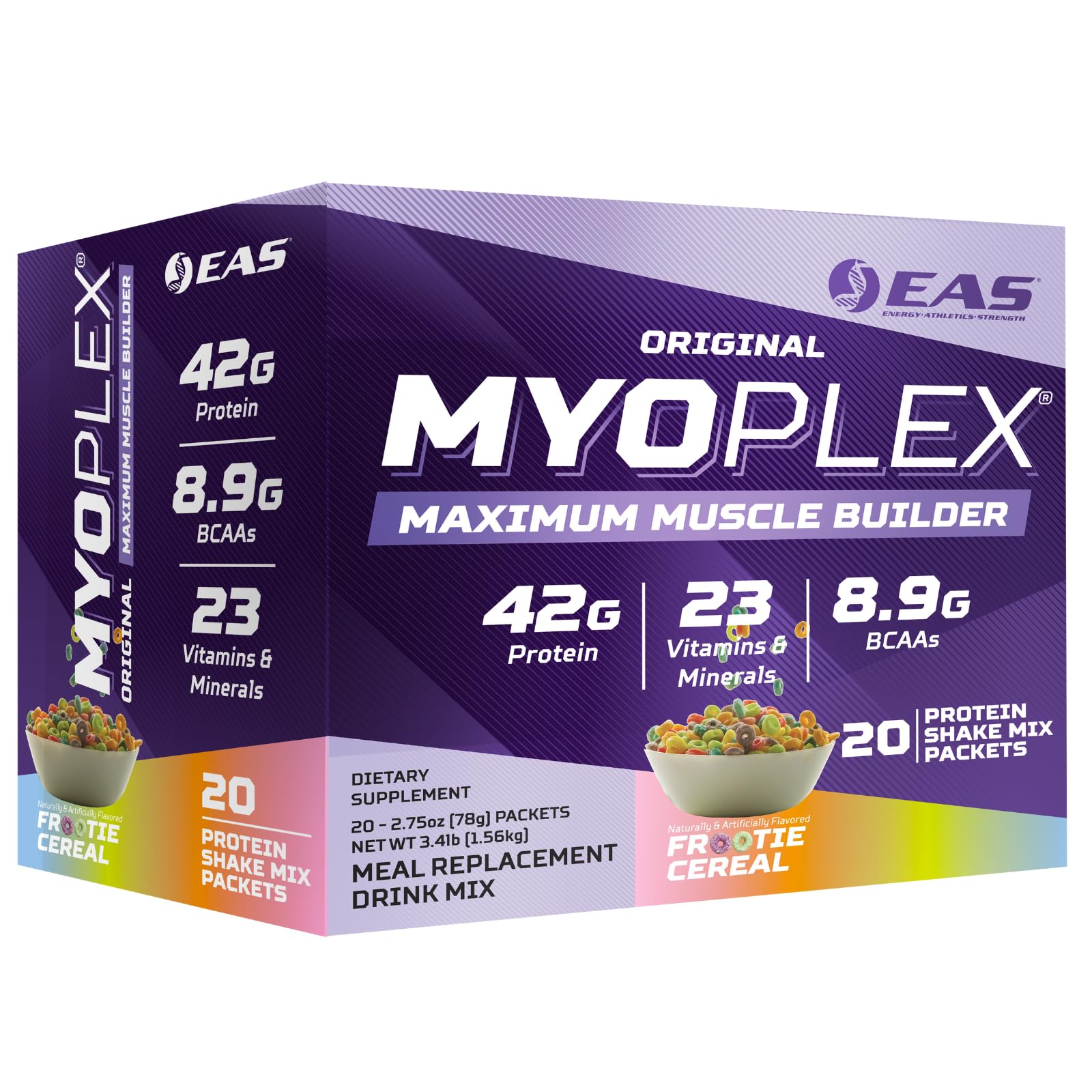 EAS Original Myoplex, paquete frontal, ideal para recuperación muscular tras entrenamiento.