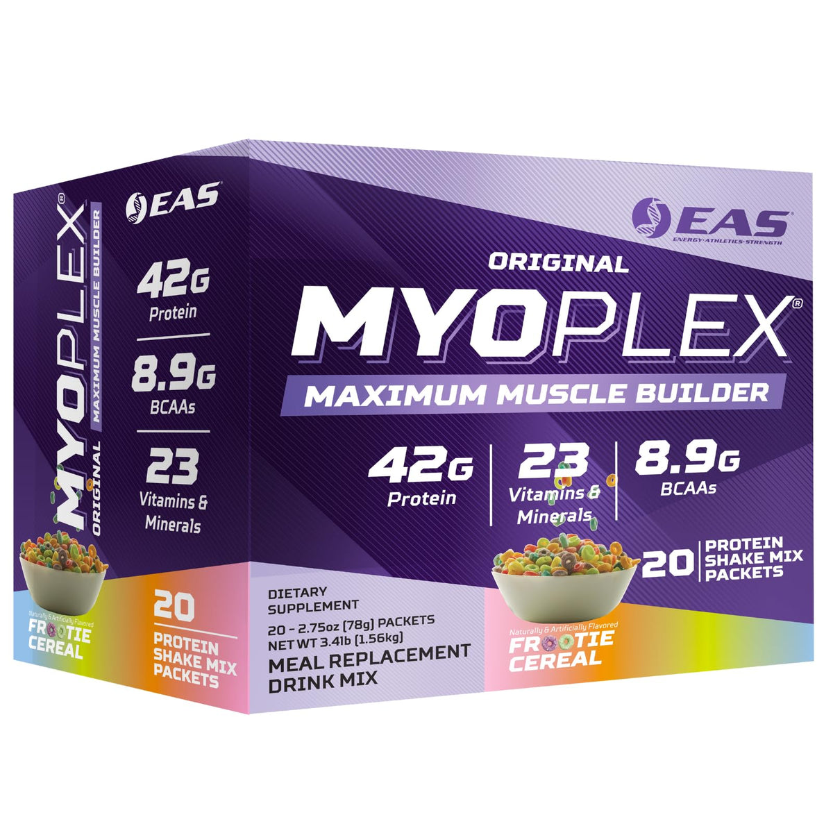 EAS Original Myoplex, paquete frontal, ideal para recuperación muscular tras entrenamiento.