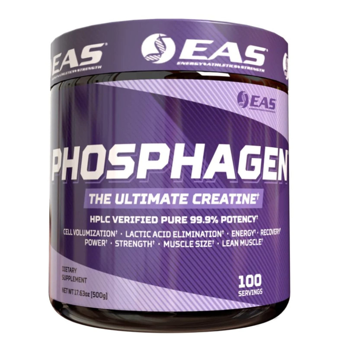Envase de EAS Phosphagen Ultimate Creatine para entrenamientos intensos.