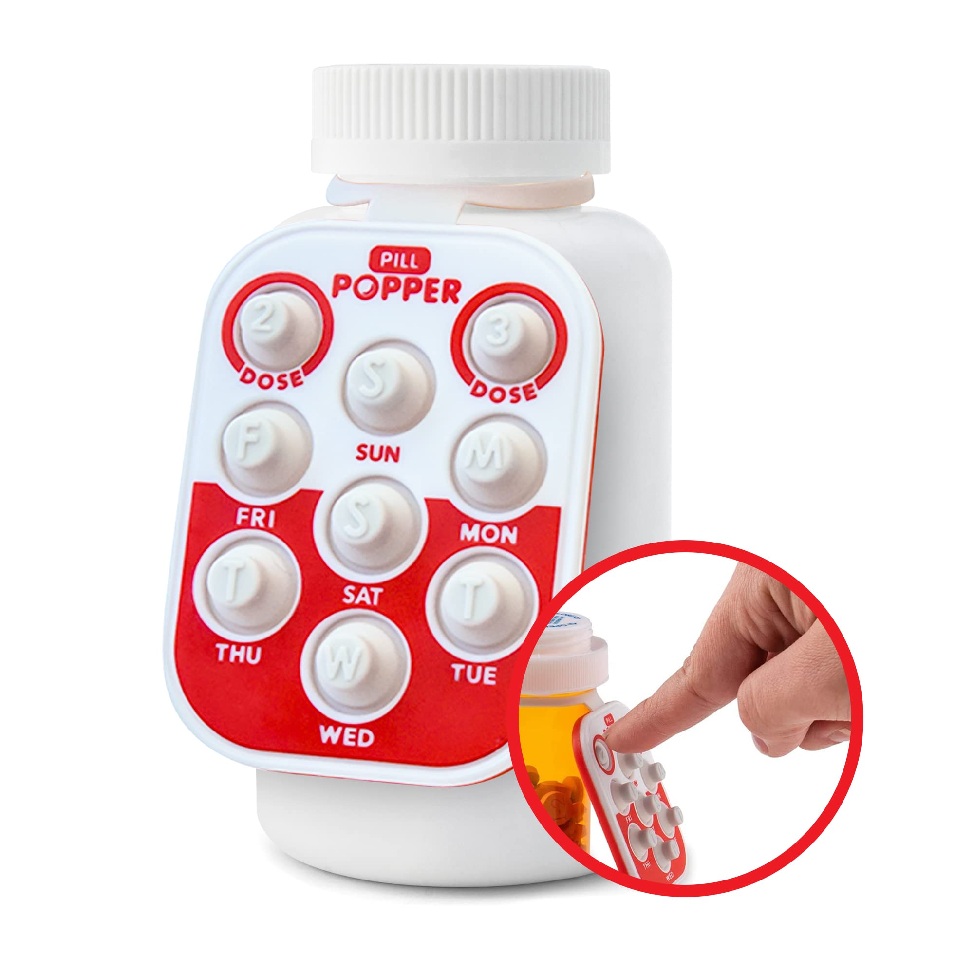 Easy To Use Products popper de pastillas, montado en botella para recordar dosis diarias.