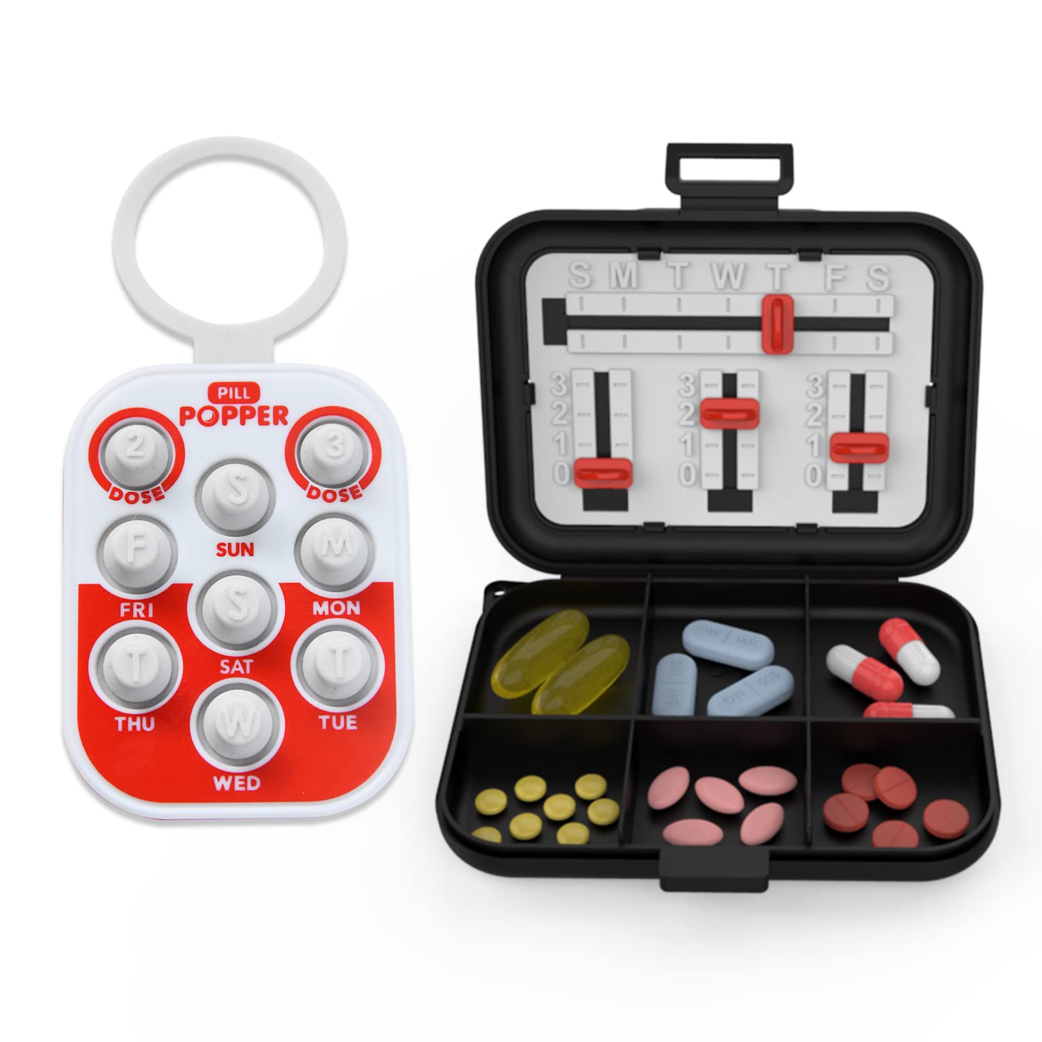 Pill Popper de Easy To Use Products muestra un recordatorio visual semanal para dosis diarias.