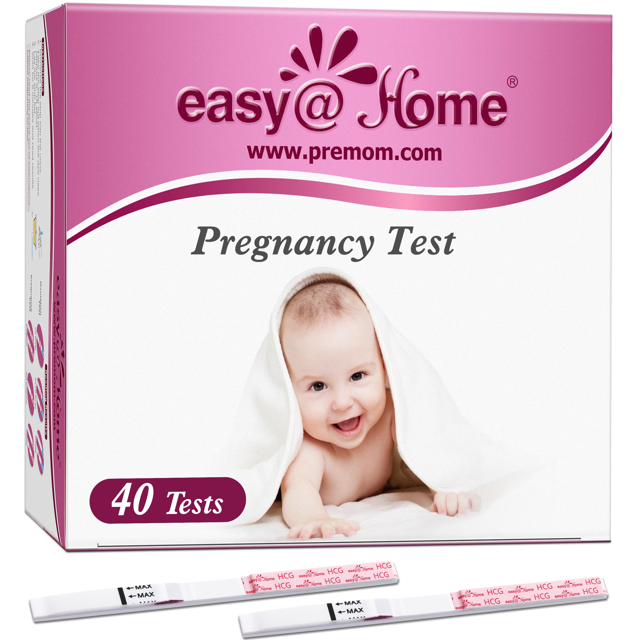 Easy@Home Prueba de Embarazo 40-pack, diseño compacto ideal para cajón.